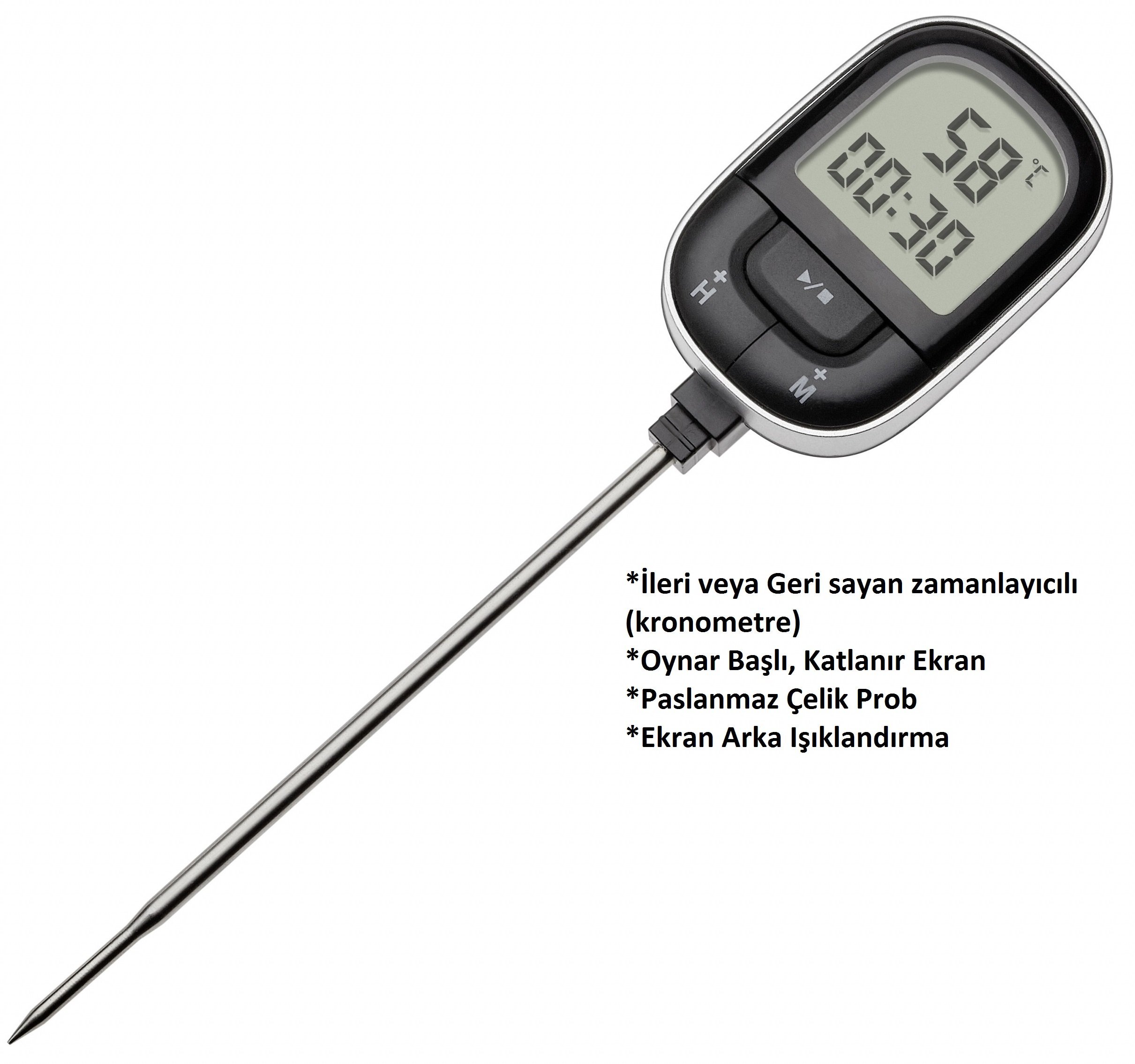 TFA Dostmann zamanlayıcılı katlanabilir problu dijital et bbq yemek mutfak termometresi 30.1062.01 tm832.1138.01